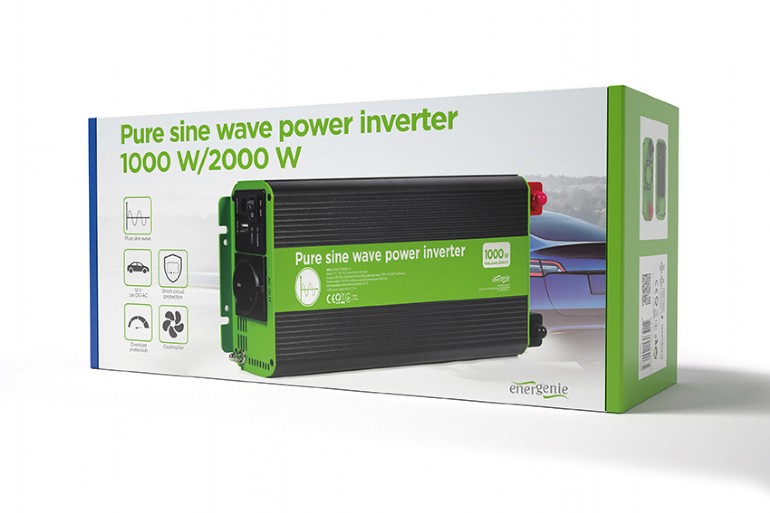 EnerGenie EG-PWC-PS1000-01, 12 V Pure sine wave car DC-AC power inverter, 1000 W, with USB port / 5V-2.1A,  Input: 10-16 VDC (accumulator directly) - Output: 230 VAC +/- 10% at 50 Hz (+/-1Hz), pure sine wave, THD < 3%, 90% efficiency photo 8