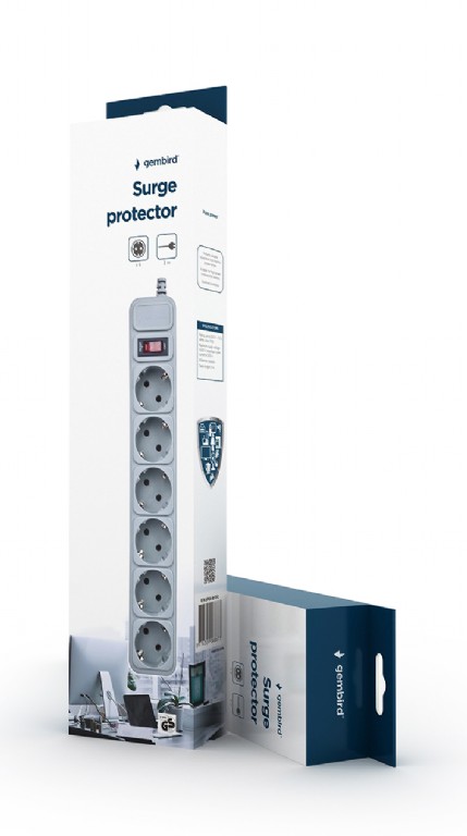 Gembird Surge Protector SPG6-B-10C, 6 Sockets, 3.0m, up to 250V AC, 16 A, safety class IP20, Grey photo 2