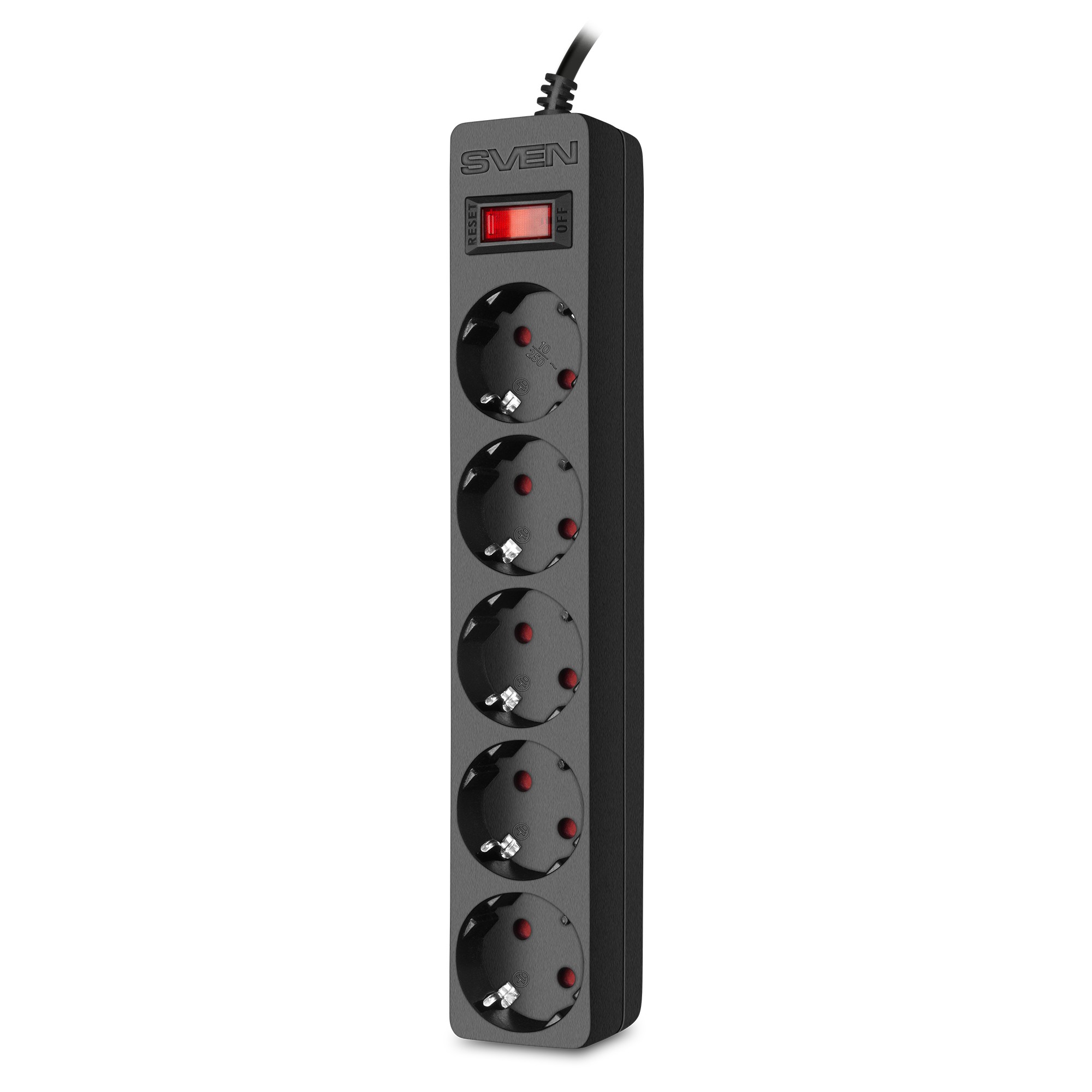 Surge Protector SVEN SF-05E / 5 Sockets / 1.8m / children protection / Black photo 1 Surge Protector SVEN SF-05E / 5 Sockets / 1.8m / children protection / Black photo 1
