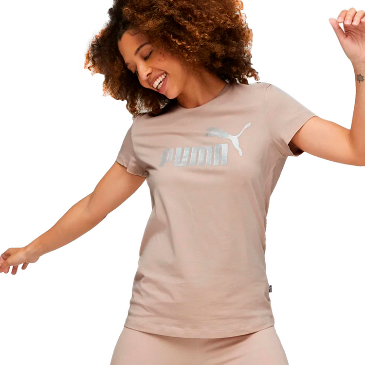 Tricou Puma ESS+ Metallic Logo Tee XS Bej Femei photo 4