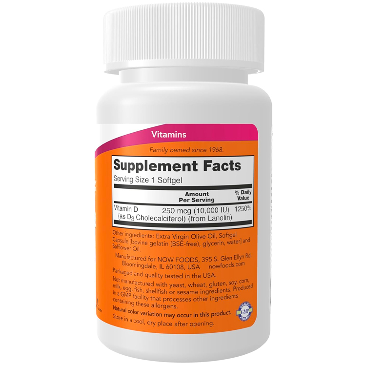 Витамины Now Foods Vitamin D-3 10,000 IU photo 2