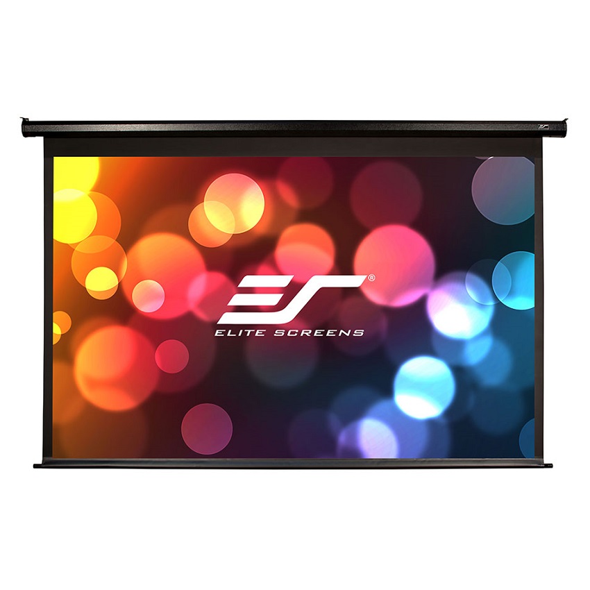 Elite Screens 120" (16:9) 266 x 149 cm, Electric Projection Screen, VMAX2 Series with IR/Low Voltage 3-way wall box, TopDrop 15cm, Black photo 1