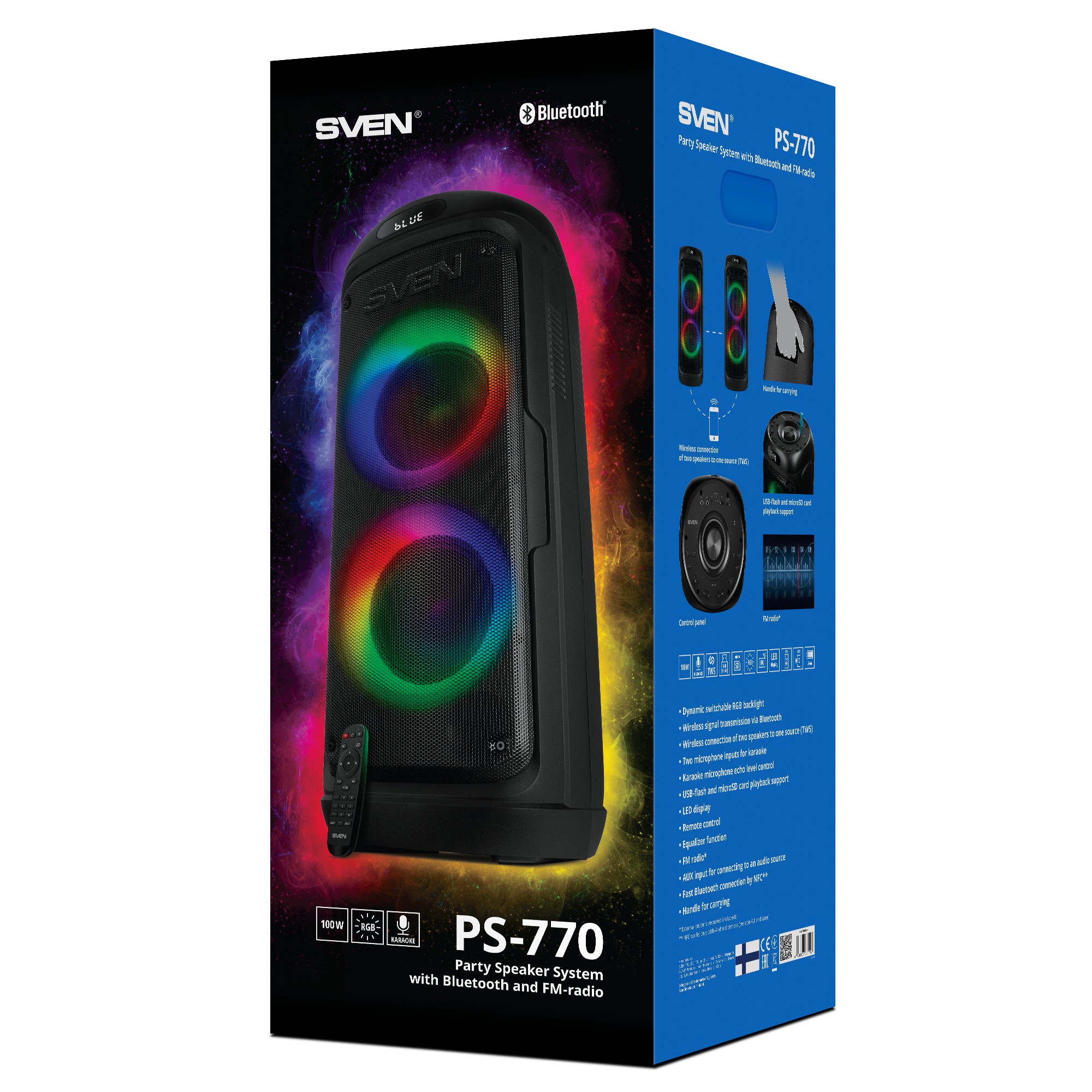 Boxa portabila SVEN PS-770 Black / 100W / Bluetooth / FM tuner / USB / microSD photo 7