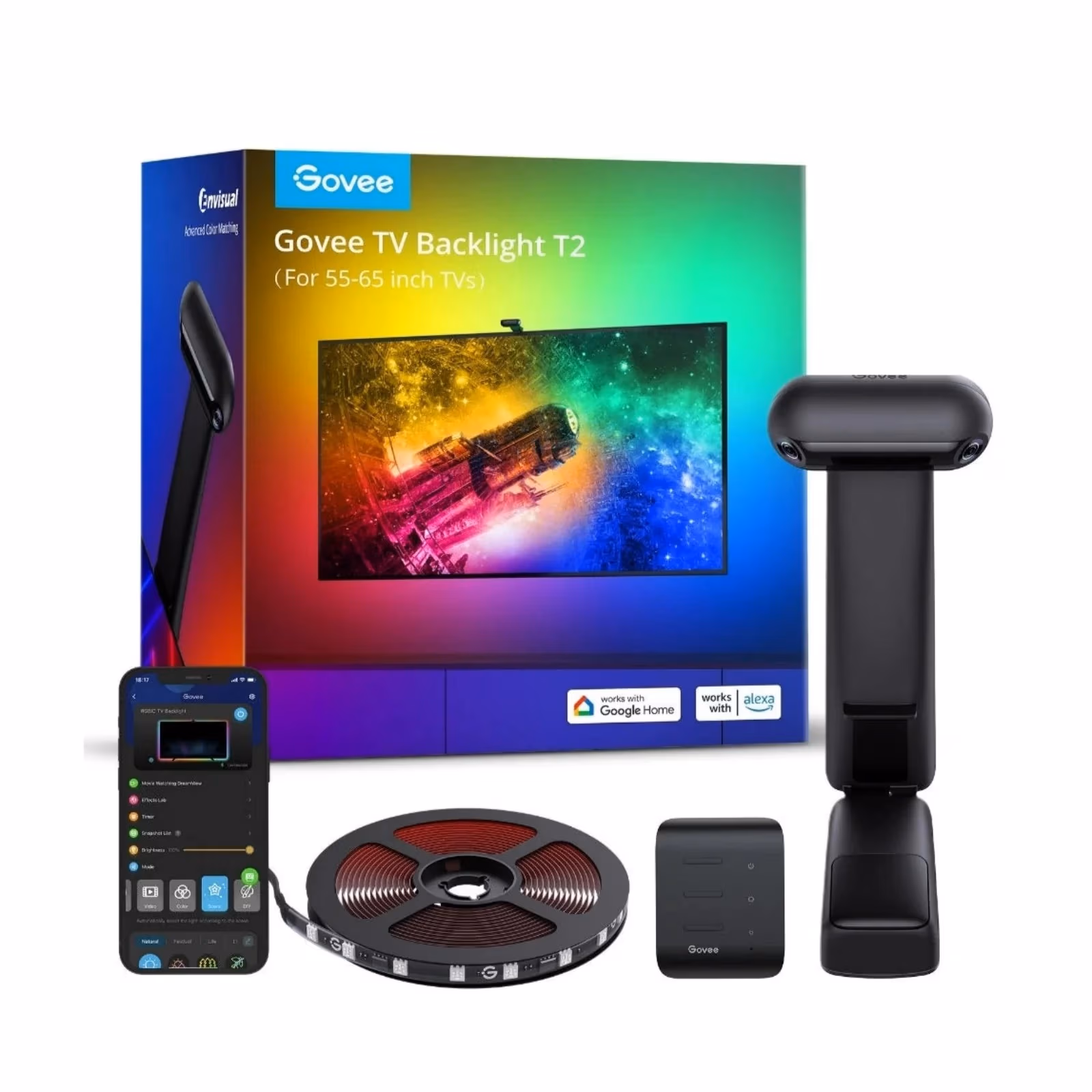GOVEE RGBIC Envisual TV Backlight T2 with Dual Cameras (55”-65”)