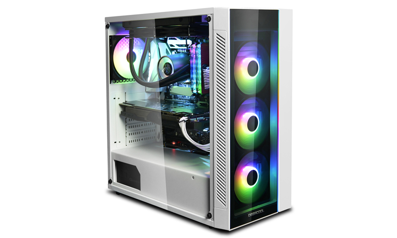 DEEPCOOL "MATREXX 55 V3 ADD-RGB WH" ATX Case, with Side-Window, Dual 4mm Tempered Glass Side & Front panel, without PSU, Tool-less, RGB lighting strip in the front, 1xUSB3.0, 2xUSB2.0 /Audio, 1xRGB Button, White photo 1