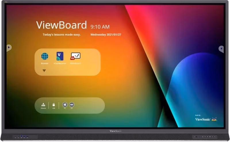 ViewSonic IFP8632, EDUCATION - Classroom Essentials, 86"(3840x2160), 20 Multi Touch, 9H, 350nits, 4000:1, 2G RAM/16GB Storage, OPSx1, HDMI-inx2, HDMI outx1, VGAx1, USB-Ax4, USB-Bx1, Earphonex1, Audiox1, RS232, Black 