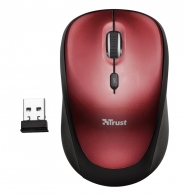 Trust Yvi Wireless Mouse - Red, 8m 2.4GHz, Micro receiver, 800-1600 dpi, 4 button, Rubber sides for comfort and grip, USB thumbnav 1