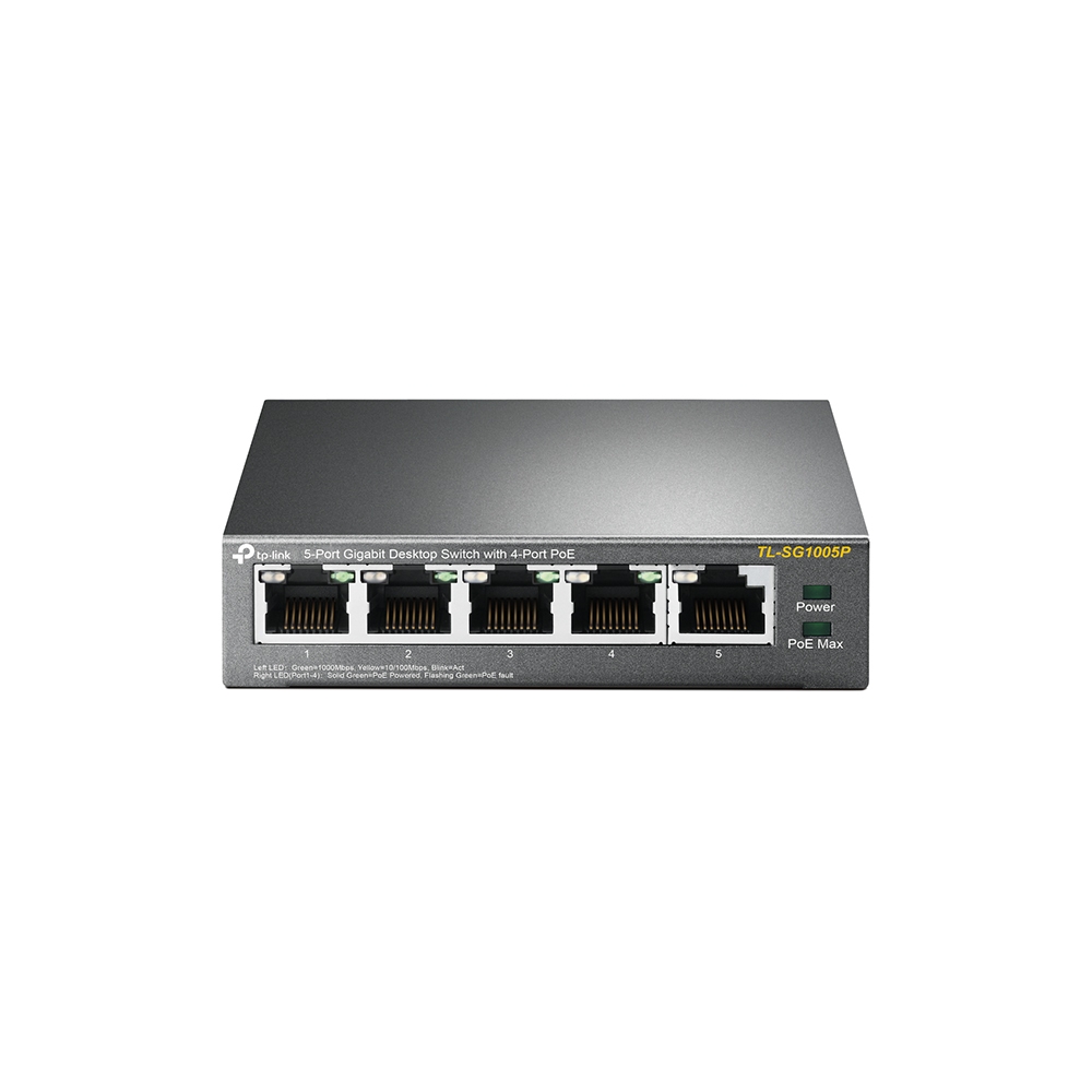 TP-LINK TL-SG1005P, 5-Port Gigabit Desktop PoE Switch, 5 Gigabit RJ45 ports including 4 PoE ports, 56W PoE Power supply, steel case photo 1