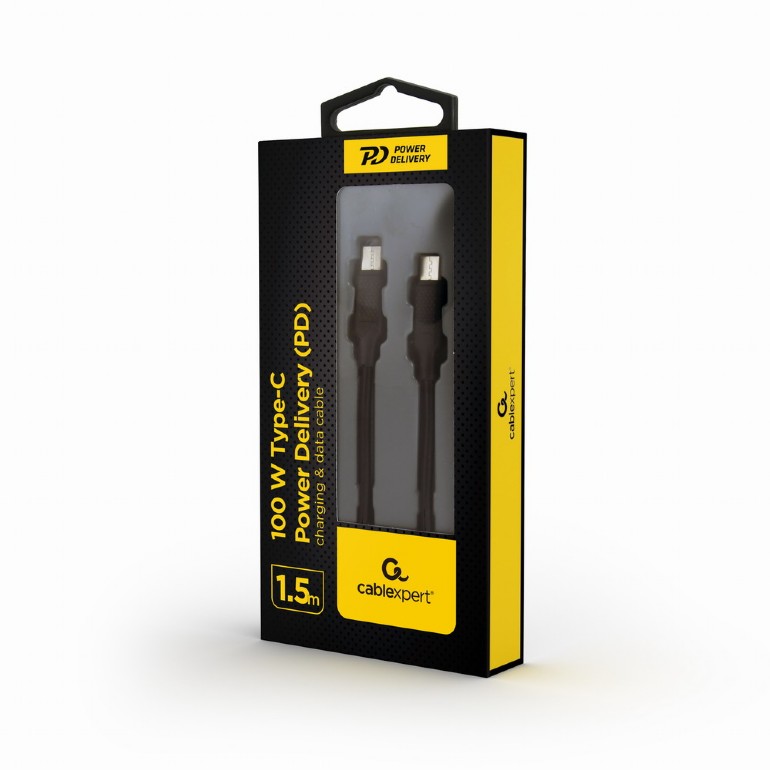 Cable Type-C to Type-C - 1.5 m - Cablexpert CC-USB2-CMCM100-1.5M, 100 W Type-C Power Delivery (PD) charging & data cable, 1.5 m,  Black photo 2
