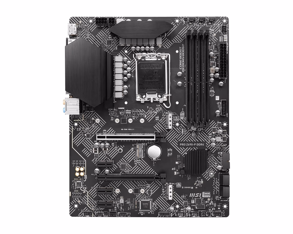 MSI PRO Z690-P DDR4, Socket 1700, Intel® Z690 (13/12th Gen CPU), CPU graphics, HDMI, DP, Dual 4xDDR4-5333, 2xPCIe X16 5.0, 4xSATA3, RAID, 2xM.2 4.0, 1xM.2 E-key for Wi-Fi, 3xPCIe X1, ALC897 HDA / SPDIF, 2.5GbE LAN, 1xUSB-C 3.2Gen2x2, 8xUSB3.2, RGB Mystic 