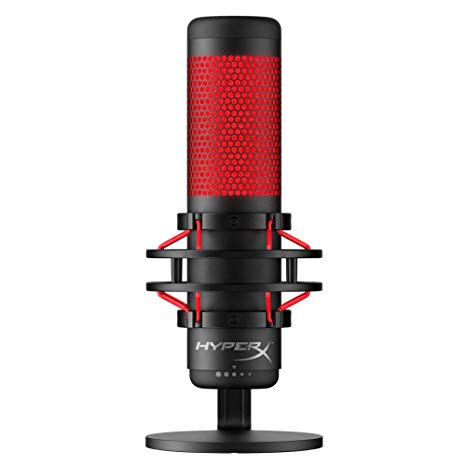 HyperX QuadCast, Black, Microphone for the streaming, Anti-Vibration shock mount, Tap-to-Mute sensor with LED indicator, Four selectable polar patterns, Internal pop filter, Built-in headphone jack, Cable length: 3m, Black/Red, USB photo 1
