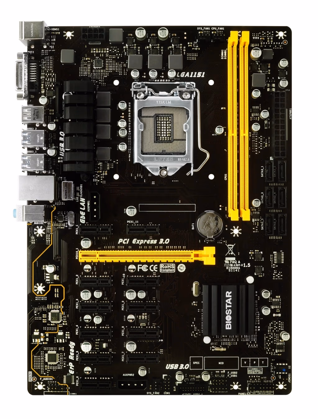 BIOSTAR TB250-BTC-PRO, Socket 1151, Intel® B250 (7th Gen CPU), Dual 2xDDR4-2400, CPU Intel graphics, DVI-D, 1xPCIe X16, 11xPCIe X1, 6xSATA3, ALC887 HDA, 1xGbE LAN, 4xUSB 3.0, 6XUSB, ATX