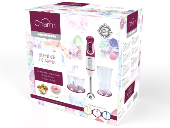 Blender Submersibil Heinner HB600BG Roz / 2 viteze / 700 ml photo 3