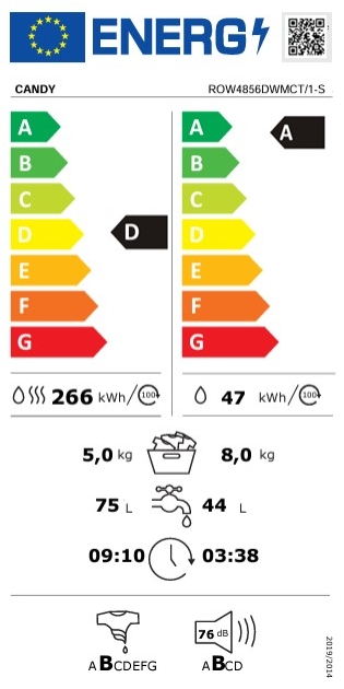Masina de spalat cu uscator Candy ROW4856DWMCT 8 kg /1400 rot/min /A /Alb photo 8