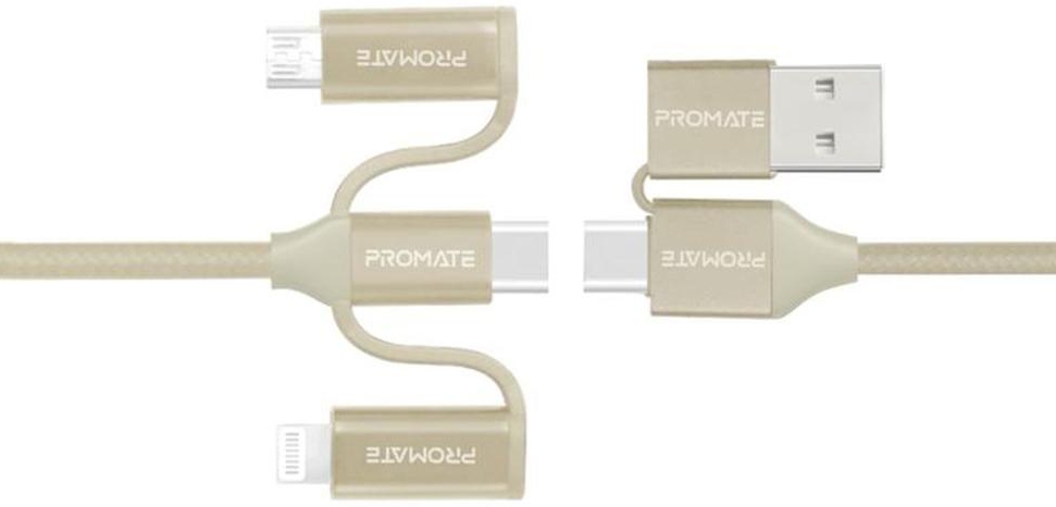 Cablu USB-A/Type-C - Lightning/Type-C/Micro USB Promate PENTAPOWER.GOLD 1.2 /1.2m /Aur photo 1 Cablu USB-A/Type-C - Lightning/Type-C/Micro USB Promate PENTAPOWER.GOLD 1.2 /1.2m /Aur photo 1