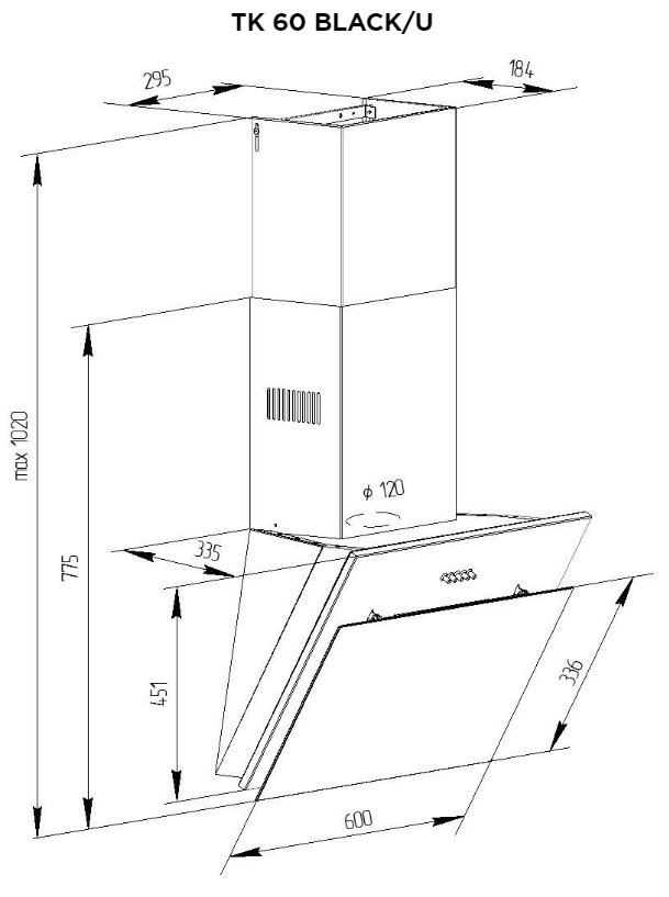 Hota Pyramida TK 60 BLACK/U / Inclinata / Pina la 24 m.p / Negru photo 8