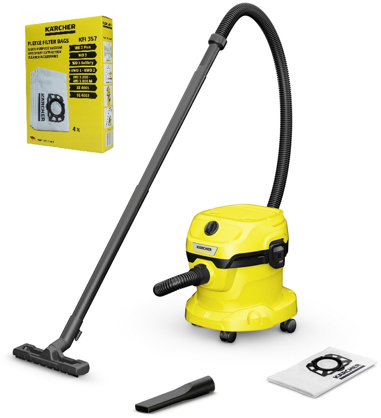 Aspirator de curatare umeda si cu sac Karcher WD2PLUSV12+FILTRU / 1000W / Galben photo 1