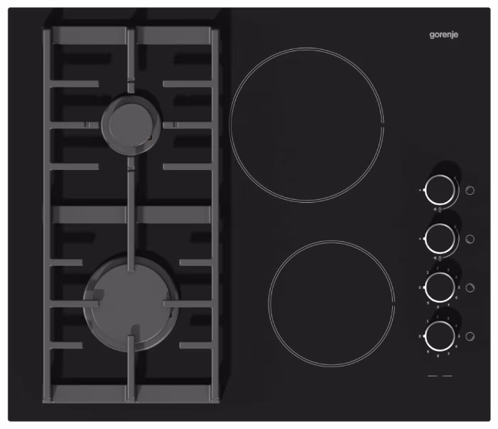 Встраиваемая комбинированная панель Gorenje KC621USC, 4 конфорок, Черный