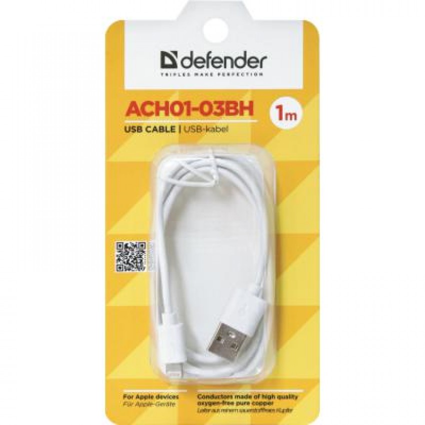 Cablu USB-A - Lightning Defender ACH01-03BH USB-Lighthing 1m photo 1 Cablu USB-A - Lightning Defender ACH01-03BH USB-Lighthing 1m photo 1