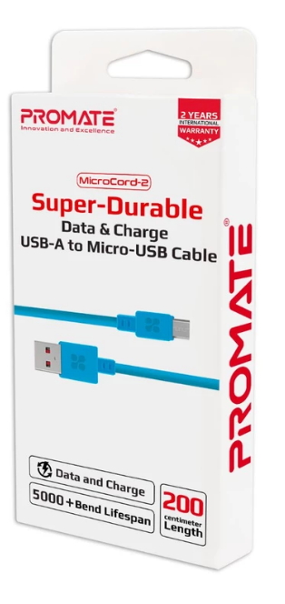 Cablu USB-A - Micro USB Promate MicroCord-2 2 /2m /Albastru photo 2
